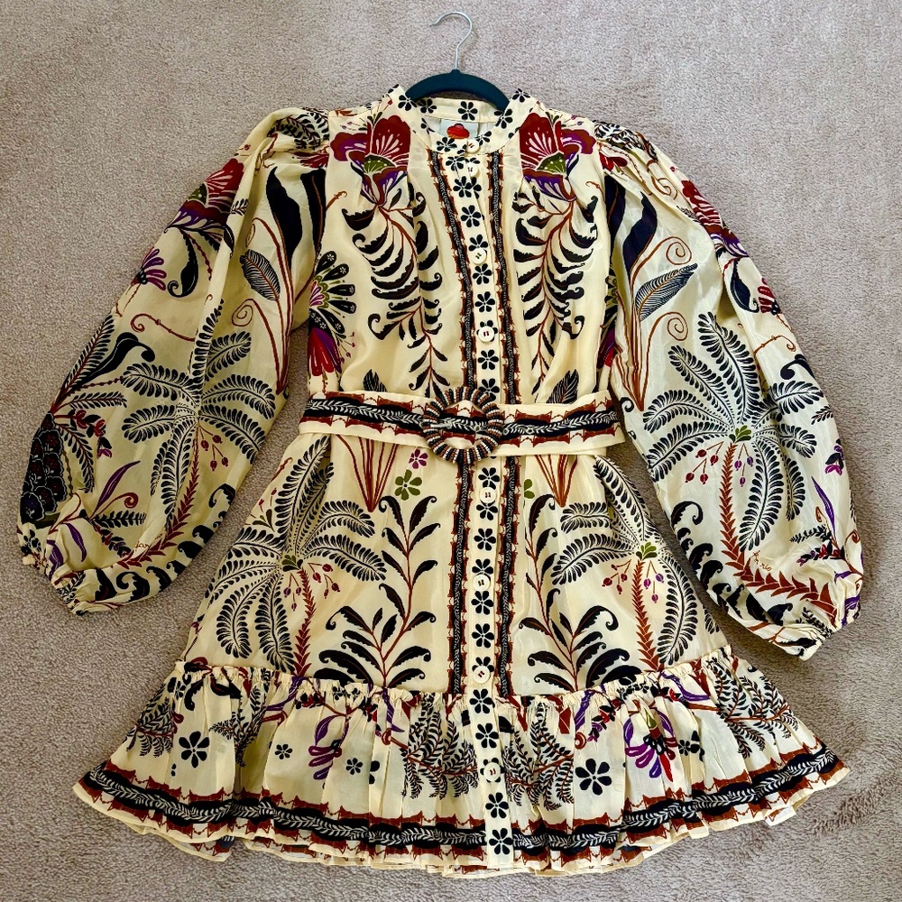 FARM Rio Cream Mini Dress with Black, Red, Purple & Green Floral Print